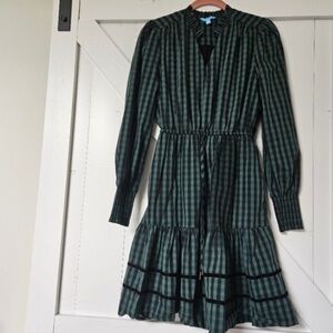Draper James RSVP dress green plaid cotton cottagecore smocked waist pockets XS